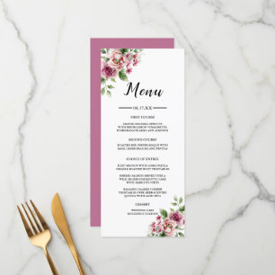 Menu Elégant Mariage de bouquet rose aquarelle