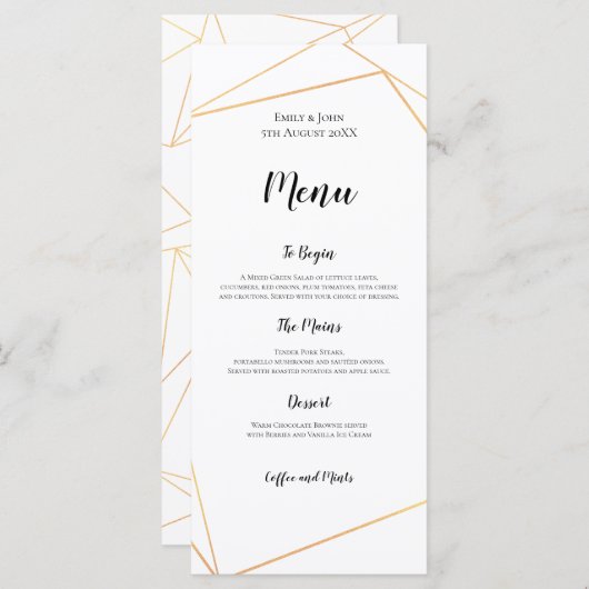 Menu Elégant mariage de cadre géométrique simple or (Devant / Derrière)