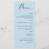 Menu Elégant Mariage de calligraphie bleu Dusty / Récep (Devant)
