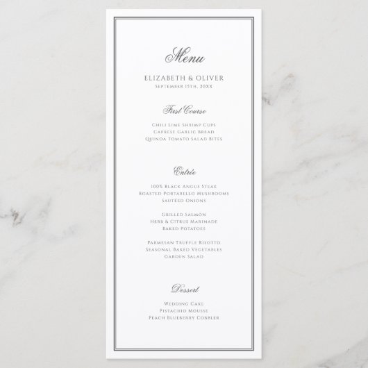 Menu Élégant Mariage de calligraphie classique (Devant)