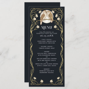 Menu Élégant Mariage de Chouettes Art Nouveau