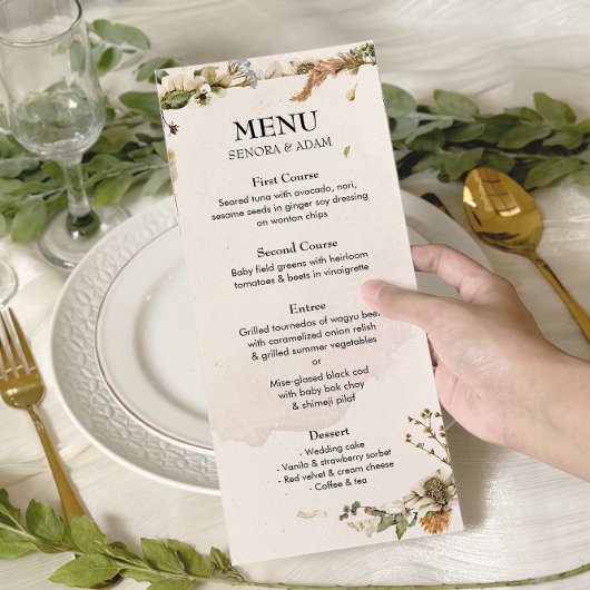 Menu Élégant Mariage de couronne de fleurs séchées