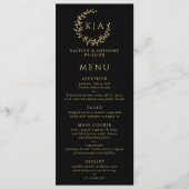 Menu Élégant Mariage de couronne de monogramme noir et (Devant)