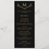 Menu Élégant Mariage de couronne de monogramme noir et  (Devant)