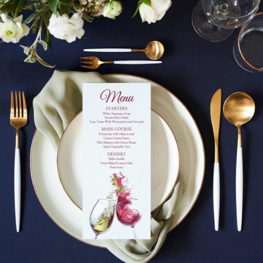 Menu Élégant Mariage de danse du vin rouge et blanc
