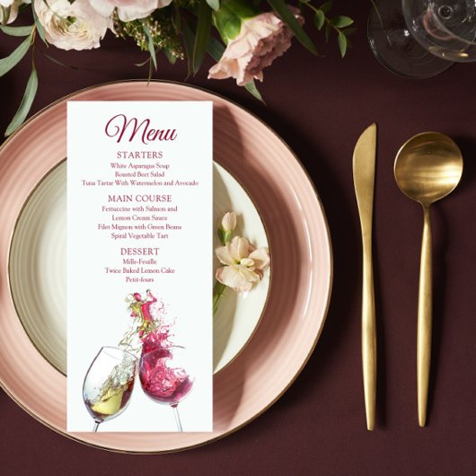 Menu Élégant Mariage de danse du vin rouge et blanc