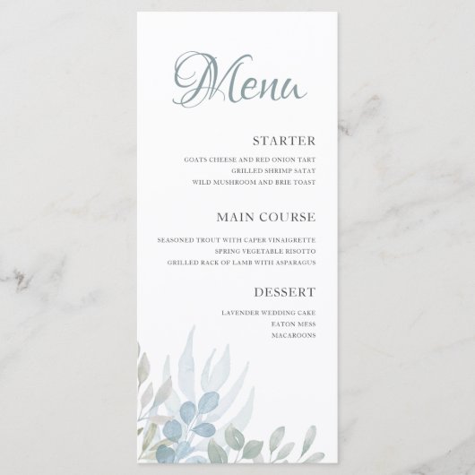 Menu Elégant Mariage de feuillage aquarelle (Devant)