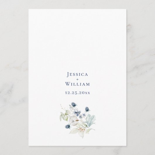 Menu Élégant Mariage de feuillage d'hiver bleu Dusty (Dos)