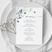 Menu Élégant Mariage de feuillage d'hiver bleu Dusty
