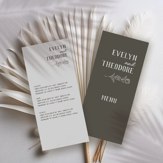 Menu Élégant Mariage de Fleur d'Art Neutre Line