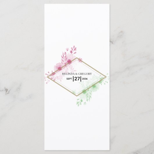 Menu Elégant Mariage de fleurs d'aquarelle (Dos)