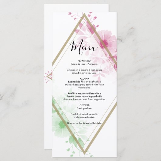 Menu Elégant Mariage de fleurs d'aquarelle (Devant / Derrière)