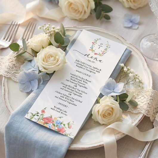 Menu Élégant mariage de fleurs sauvages colorées