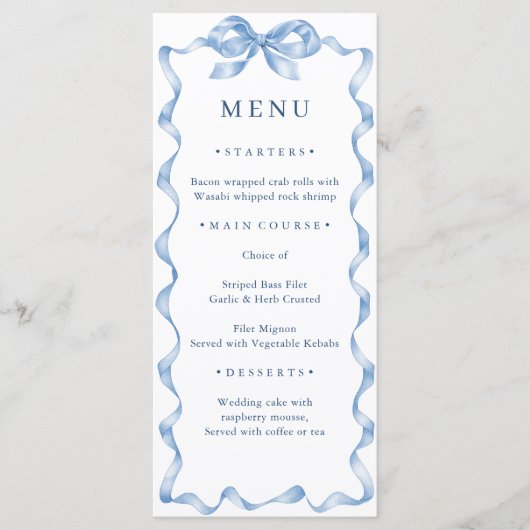 Menu Élégant Mariage de mâchoire bleu Dusty (Devant)