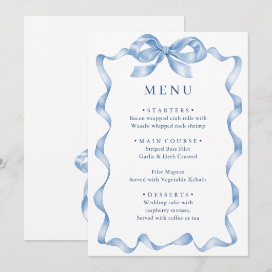 Menu Élégant Mariage de mâchoire bleu Dusty (Devant / Derrière)