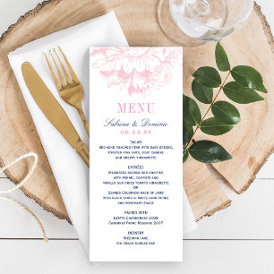 Menu Élégant Mariage de marine et de tourbière rose