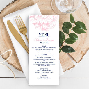 Menu Élégant Mariage de marine et de tourbière rose