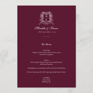 Menu Élégant Mariage de Merci de crête Vintage de Bourg