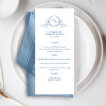 Menu Élégant Mariage de Monogramme Bleu<br><div class="desc">Dégustez vos invités avec ce beau menu mariage, avec l'élégant monogramme botanique dessiné à la main avec les initiales de couple en bleu. Facile à remplir en modèle pour commander vos impressions! Possibilité de modifier le texte et même de modifier le style, la taille et la position du texte en...</div>