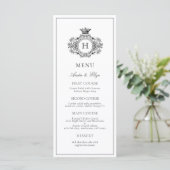 Menu Élégant Mariage de Monogramme de crête noire et bl (Debout devant)