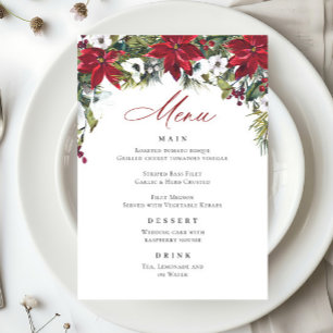Menu Élégant Mariage de Noël Rouge Poinsettia