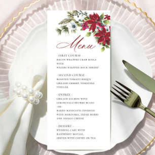 Menu Élégant Mariage de Noël Rouge Poinsettia