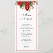 Menu Élégant Mariage de Noël Rouge Pointsettia (Devant)