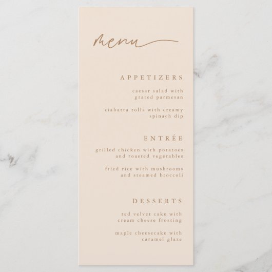 Menu Élégant Mariage de script beige (Devant)