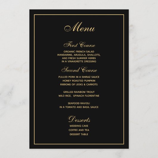 Menu Élégant Mariage de script Black Gold (Devant)