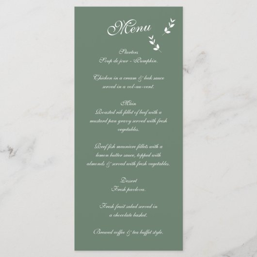 Menu Élégant Mariage de script en vert d'olive Sage for (Devant)