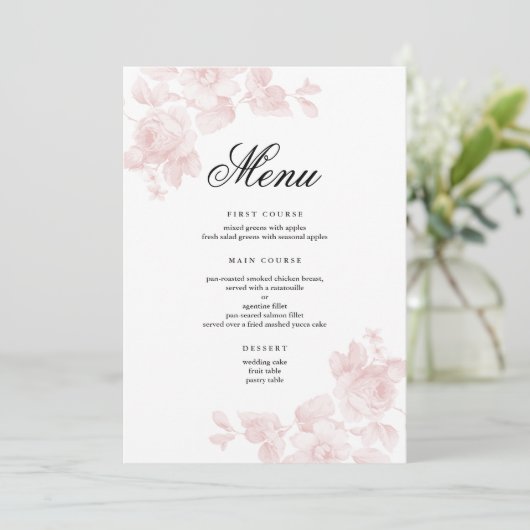 Menu Élégant Mariage de script floral (Debout devant)
