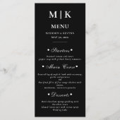 Menu Élégant Mariage de script noir blanc (Devant)