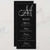 Menu Élégant Mariage de script noir blanc (Devant / Derrière)