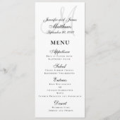 Menu Élégant Mariage de script noir blanc (Devant)