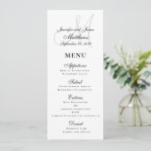 Menu Élégant Mariage de script noir blanc (Debout devant)