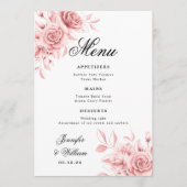 Menu Élégant Mariage de script rose rose pâle rose flor (Devant)