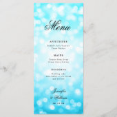 Menu Élégant Mariage de script Turquoise Bokeh Lumières (Devant)