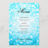 Menu Élégant Mariage de script Turquoise Bokeh Lumières (Devant)