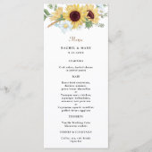 Menu Élégant Mariage de tournesol rustique (Devant)