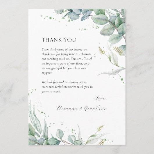 Menu Élégant Mariage de verdure et budget Merci et (Dos)