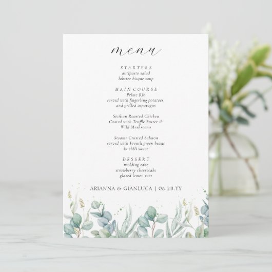 Menu Élégant Mariage de verdure et budget Merci et (Debout devant)