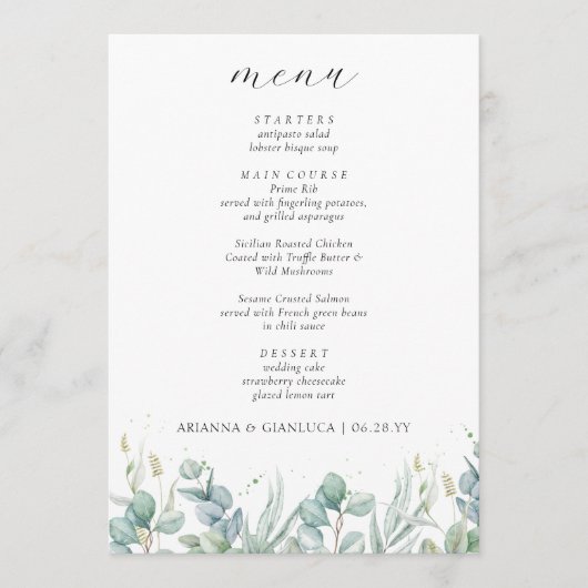 Menu Élégant Mariage de verdure et budget Merci et (Devant)