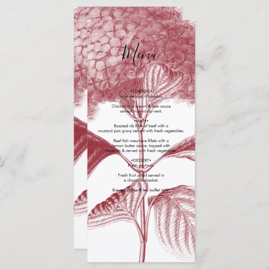 Menu Élégant Mariage d'Hydrangée bordeaux (Devant / Derrière)