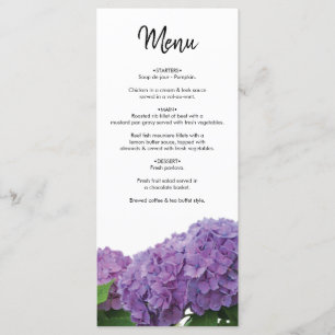 Menu Élégant Mariage d'Hydrangée violette