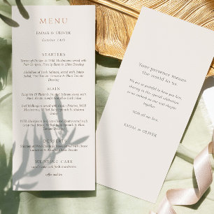 Menu Élégant Mariage Double Face Écriture Cuivre Ivoire
