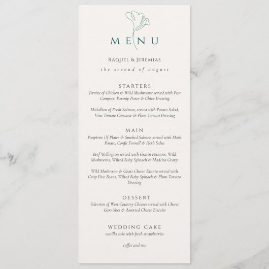 Menu Élégant mariage double face écriture noire et blan (Devant)