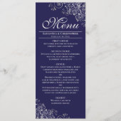 Menu Élégant Mariage en argent sur bleu marine (Devant)
