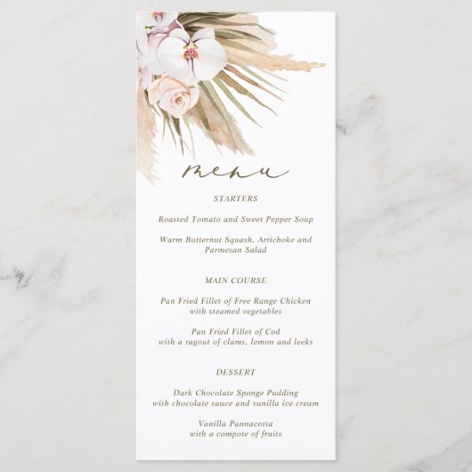 Menu Élégant Mariage en herbe Pampas (Devant)
