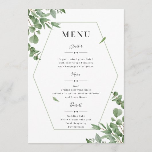 Menu Élégant Mariage Feuille Eucalyptus (Devant)