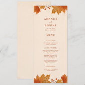 Menu Élégant Mariage Feuilles d'Érable d'Automne (Devant / Derrière)